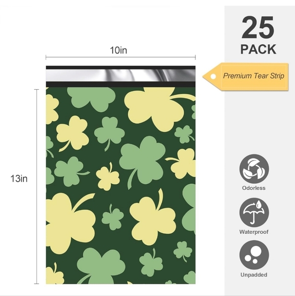 25 Ct 10x13 St Patrick's Day Shipping Bags for Clothing, Self-Seal Privacy - Picture 5 of 7